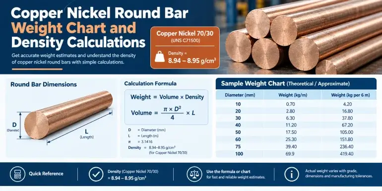 Copper Nickel Round Bar Weight Chart and Density Calculations - Euro Steel Bars